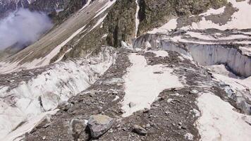 Beautiful cinematic aerial view of the icefall on the Mizhirgi Glacier video