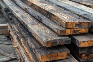 Piles of wooden boards in the sawmill photo
