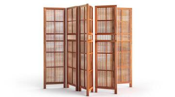 Wooden folding screens room divider isolated on white background. photo