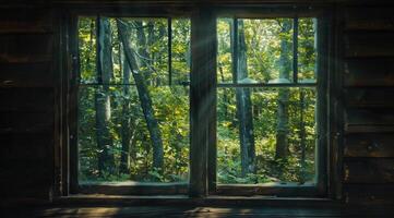 Trees seen through window photo