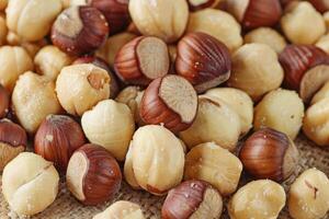 Closeup view of hazelnuts nuts photo