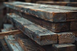 Piles of wooden boards in the sawmill photo