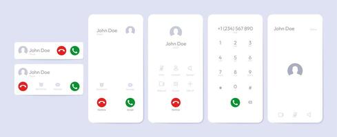 Phone call screen template. Mobile smartphone with touchscreen dialing and answering interface, smartphone app UI mockup. set vector