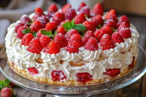 Delicious homemade cake with fresh berries photo