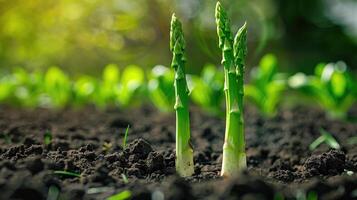 Organic farming asparagus in black soil. photo