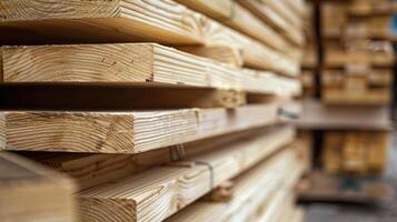 Piles of wooden boards in the sawmill photo