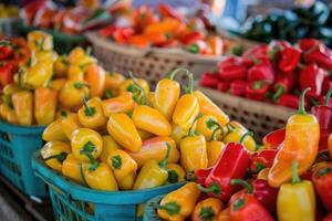 Organic peppers on the market. photo