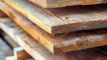 Piles of wooden boards in the sawmill photo