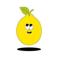 Fruit summer character Lemon. Retro groovy patch. Trendy sticker with funky comic mascot. illustration 60s, 70s style. vector