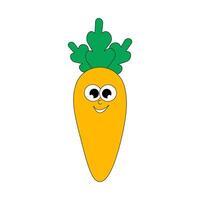 Summer Vegetable Carrot. Retro groovy character patch. Trendy sticker with funky comic mascot. illustration 60s, 70s style. vector