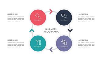 4 4 negocio círculos con infografía diseño modelo. negocio procesos, desarrollo, flujo de trabajo y gestión. vector