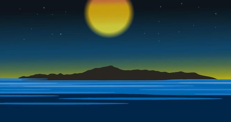 Night sea with full moon. Used for decoration, advertising design, websites or publications, banners, posters and brochures.