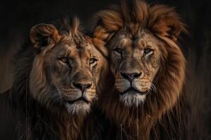 Majestic African lion couple. photo