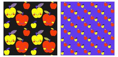 set of two bright seamless patterns with cute apples vector