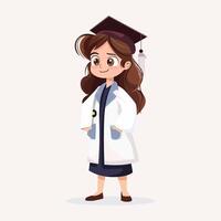 Female Doctor graduation cartoon character illustration vector