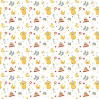 Seamless pattern of baby stuff. Newborn objects seamles for kids vector