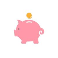 Piggy bank and coin. Flat color illustration isolated on white background. vector