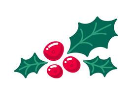 Holly berry with leaves. Symbol of Christmas. Hand drawn illustration isolated on white background. vector