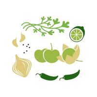 Fresco crudo ingredientes para salsa verde o verde salsa plano ilustración aislado en blanco antecedentes. vector