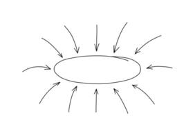 Delgado línea oval realce con flechas señalando a centro. negro línea ilustración aislado en blanco antecedentes. vector