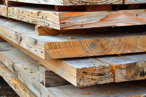 Piles of wooden boards in the sawmill photo