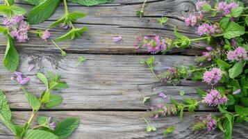 Medicinal herbs alternative medicine on wooden background. photo