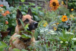 A German shepherd in a park. photo