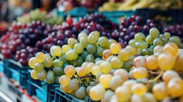 Organic grapes on the market. photo
