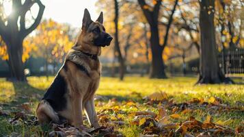 A German shepherd in a park. photo