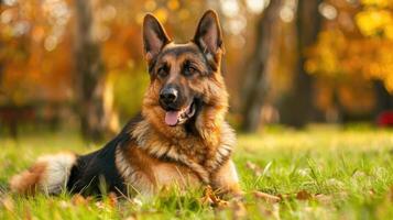 A German shepherd in a park. photo