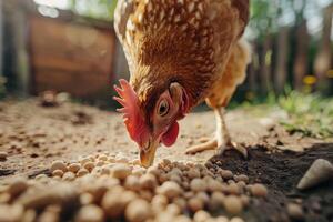 pollo come alimentar y grano a eco pollo granja foto