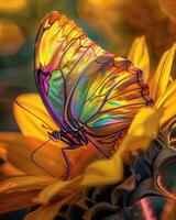 A vibrant butterfly delicately perched on the petals of a blooming sunflower. photo