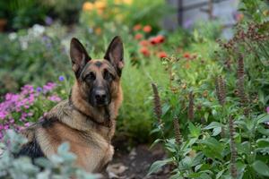 A German shepherd in a park. photo