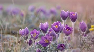 Flowers of the windflower or pulsatilla patens. First spring blooming flower photo