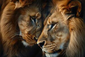 Majestic African lion couple. photo