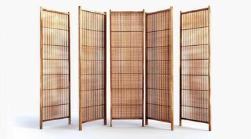 Wooden folding screens room divider isolated on white background. photo