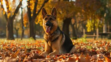 A German shepherd in a park. photo