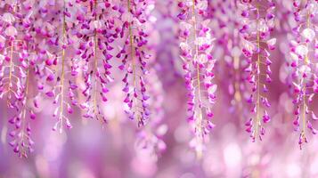 Wisteria sinensis. Closeup photo of Japanese Wisteria flowers. Blossom background. Purple flowers in the garden.