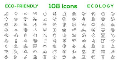 Mega set of ecology icons in trendy line style. Big set Icons collection vector