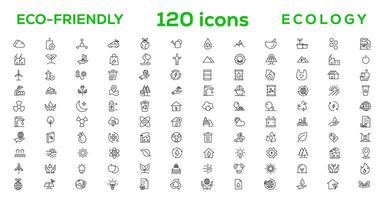 Mega set of ecology icons in trendy line style. Big set Icons collection vector