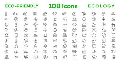 Mega set of ecology icons in trendy line style. Big set Icons collection vector