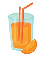 Fruit cocktail in glass with straw. Fresh orange summer drink. illustration. vector