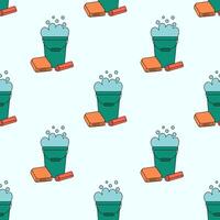 Seamless Pattern with Cleaning Tools Elements. Bucket of rags. Flat illustration. vector