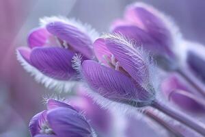 Flowers of the windflower or pulsatilla patens. First spring blooming flower photo