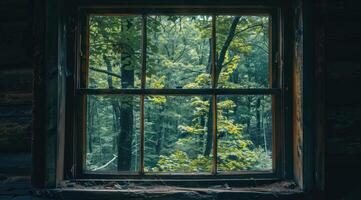 Trees seen through window photo