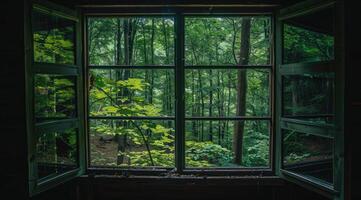 Trees seen through window photo