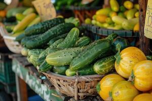 orgánico Pepino en el mercado. foto