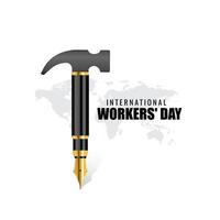 Pen with Hammer Manipulation for education, teacher, school, college, and, university design based on Labour Day, Workers Teacher 1s May. Thanks to all the teachers for their hard work and teaching vector