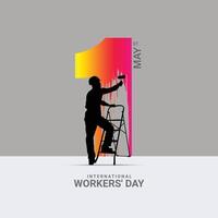 1st May Labor, Employee, Workers, Paint Painter Artist Creative Concept, 1 one painting a painter with ladder, Paint color colorful company and worker design idea concept for Happy May Day, Editable vector