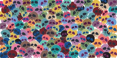 colorful various funny skull childish style background illustration. vector